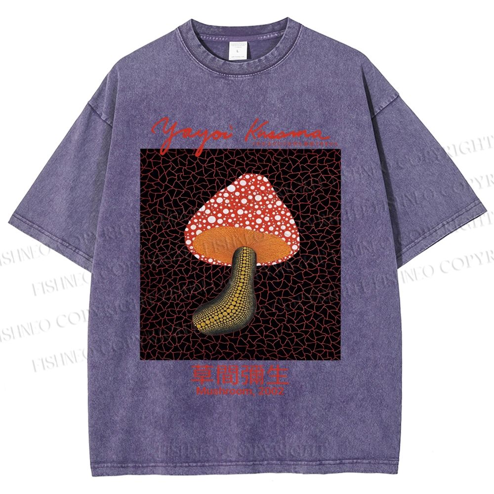 Unisex Yayoi Kusama Mushroom Printed Washed Tee