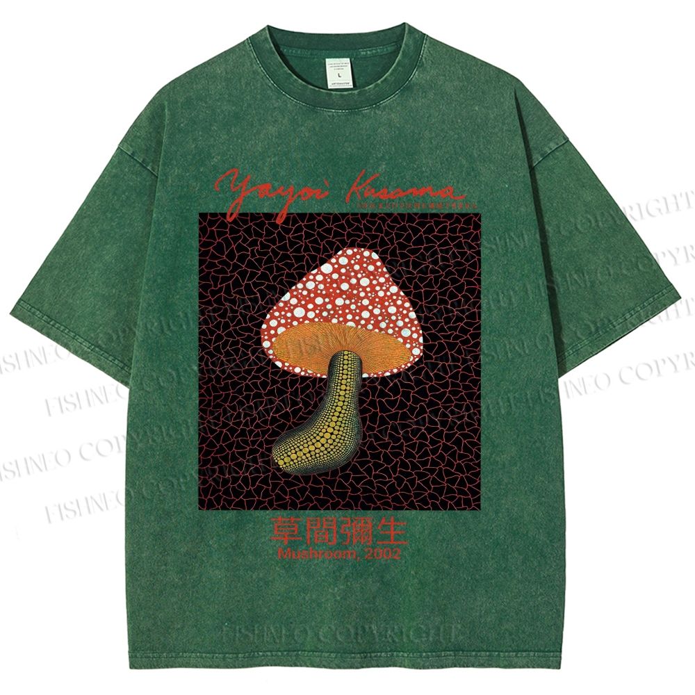 Unisex Yayoi Kusama Mushroom Printed Washed Tee