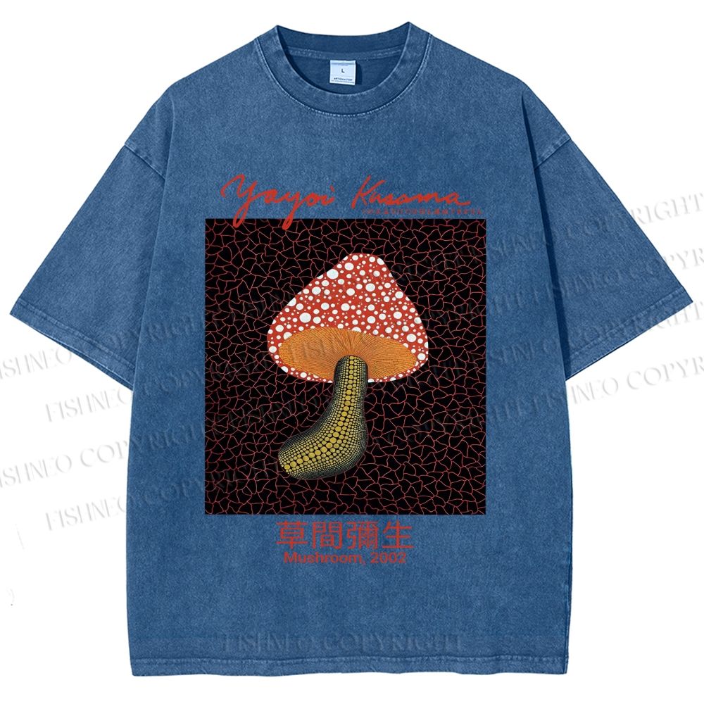 Unisex Yayoi Kusama Mushroom Printed Washed Tee