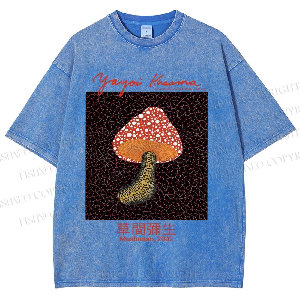 Unisex Yayoi Kusama Mushroom Printed Washed Tee