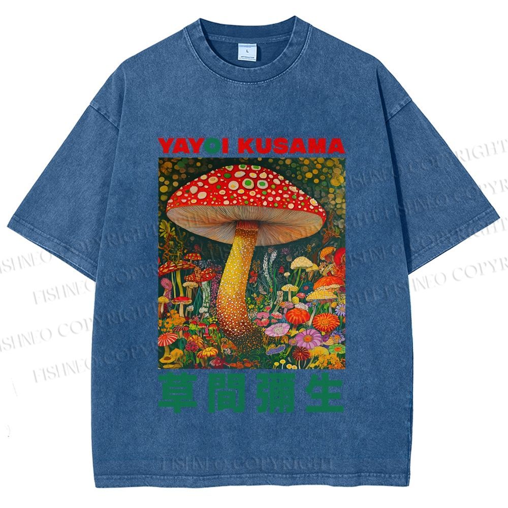 Unisex Yayoi Kusama Mushroom Printed Washed Tee