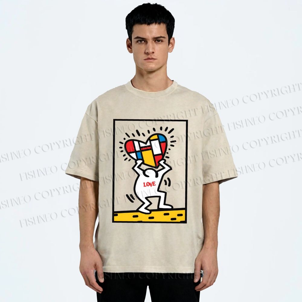 Unisex Keith Haring Love Printed Washed Tee