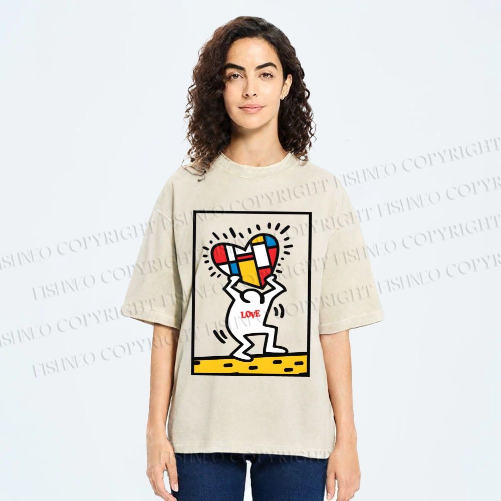 Unisex Keith Haring Love Printed Washed Tee