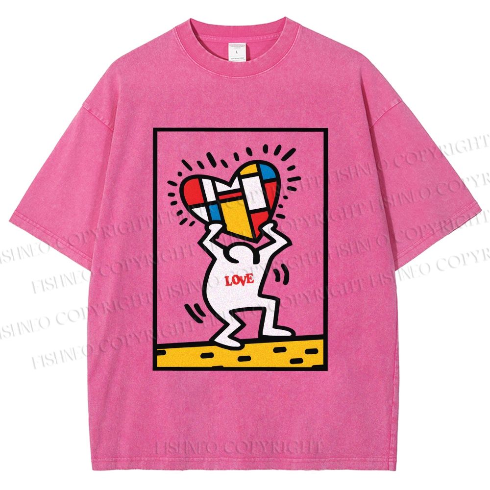 Unisex Keith Haring Love Printed Washed Tee