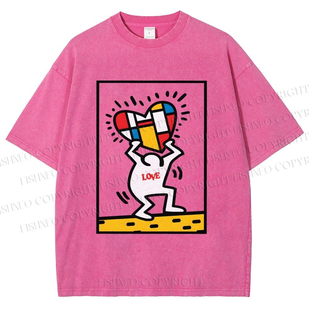 Unisex Keith Haring Love Printed Washed Tee