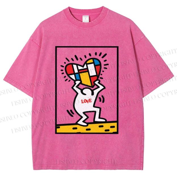 Unisex Keith Haring Love Printed Washed Tee