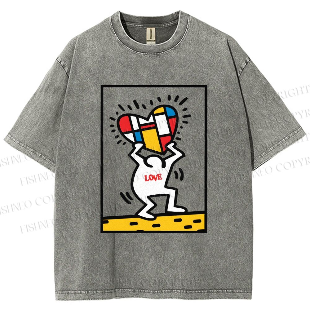 Unisex Keith Haring Love Printed Washed Tee