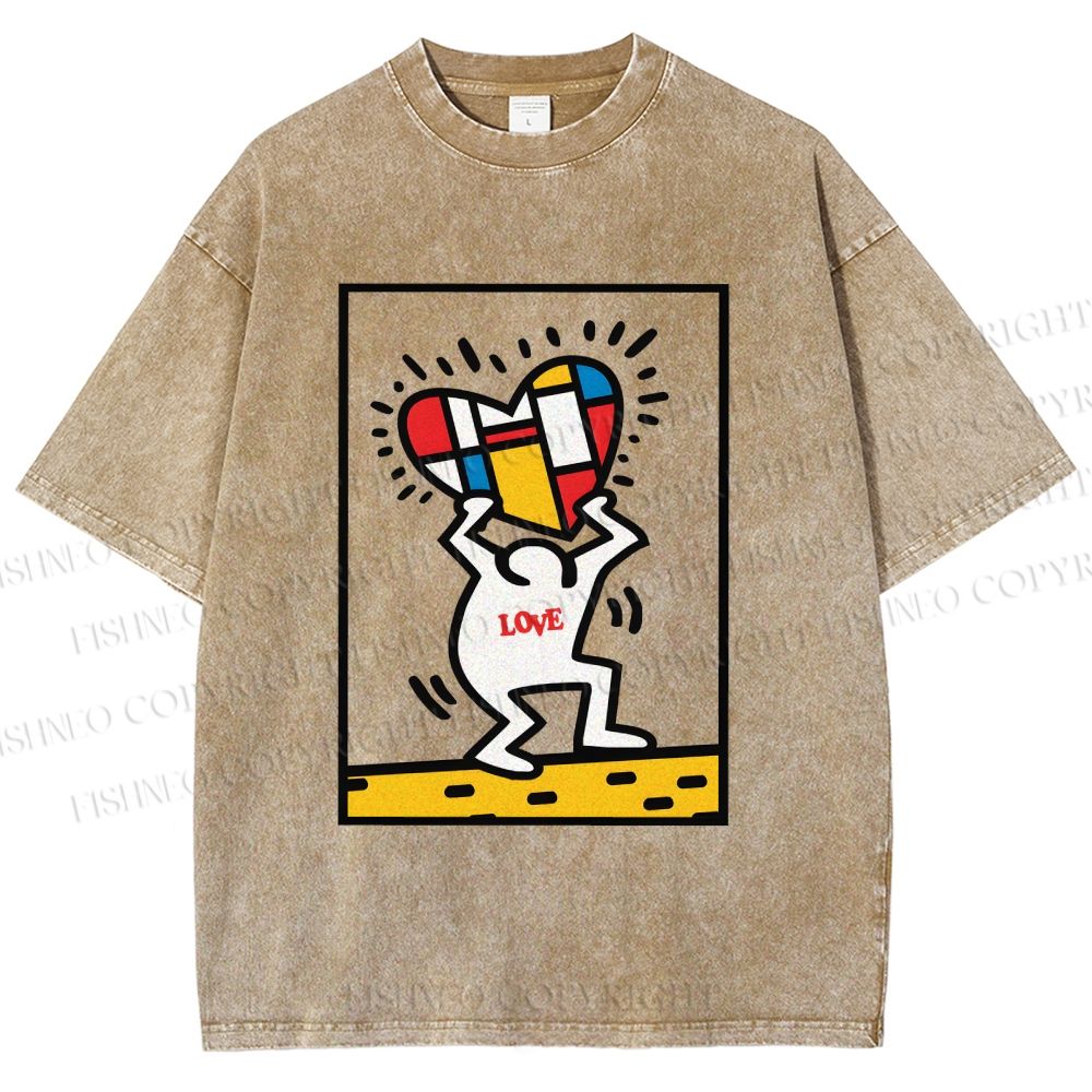 Unisex Keith Haring Love Printed Washed Tee