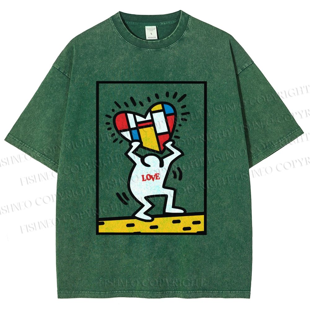 Unisex Keith Haring Love Printed Washed Tee