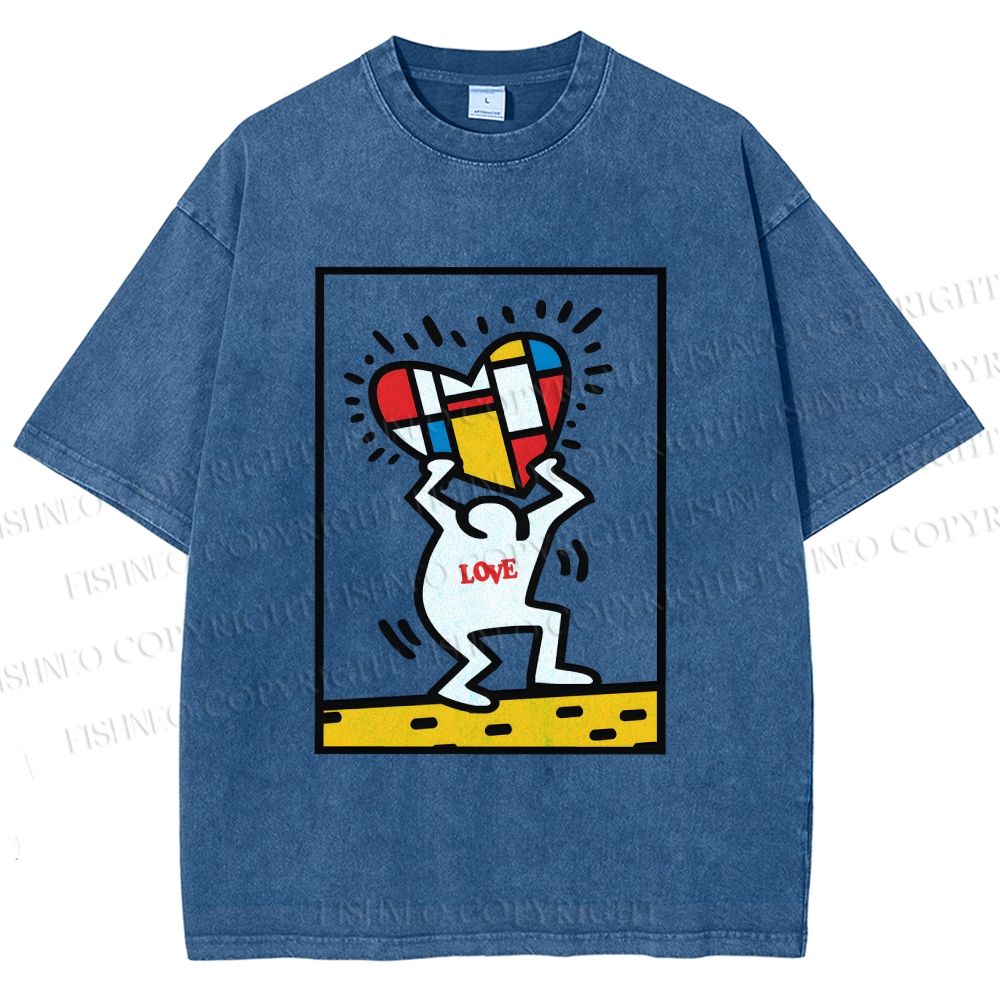 Unisex Keith Haring Love Printed Washed Tee