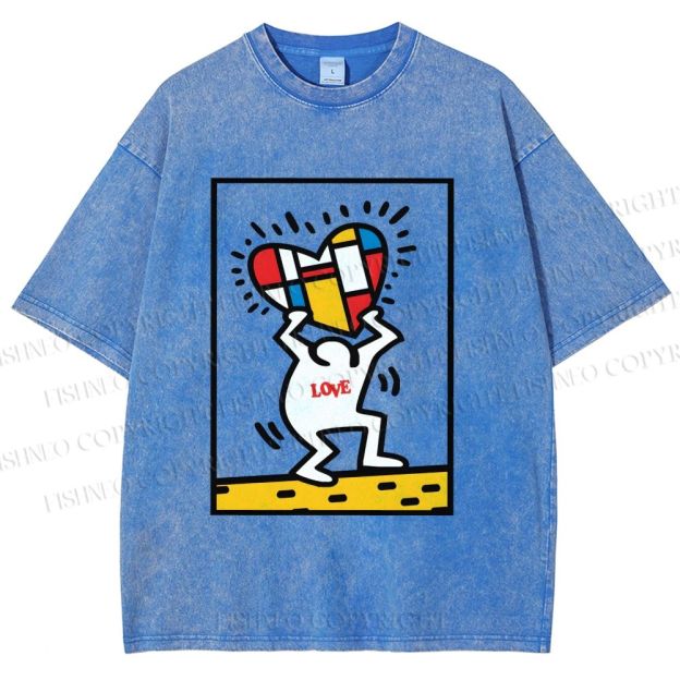 Unisex Keith Haring Love Printed Washed Tee