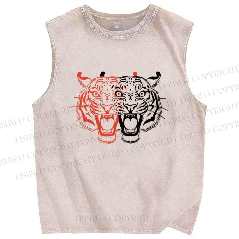 Unisex Patchwork Tiger Printed Washed Tank Top