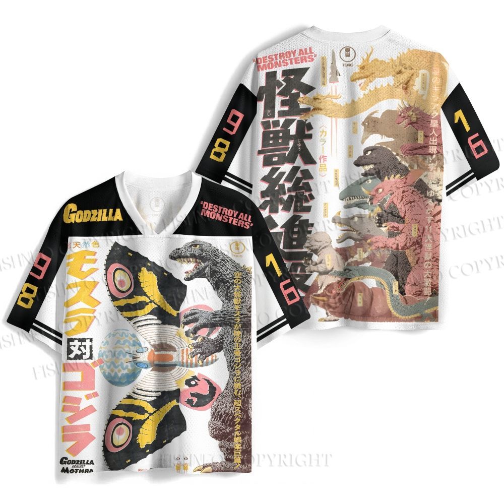 Vintage Godzilla vs Mothra All the Monsters Jersey Shirts