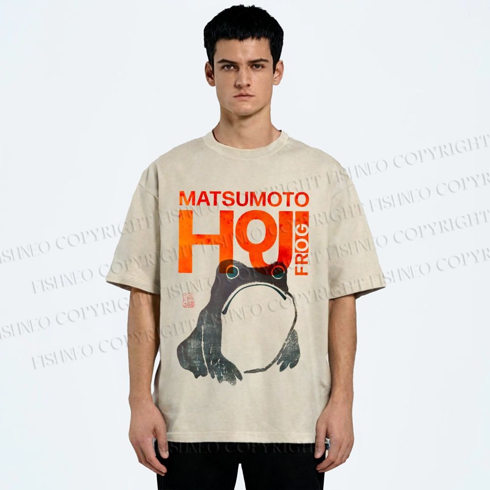 Unisex Matsumoto Hoji Frog Printed Washed Tee