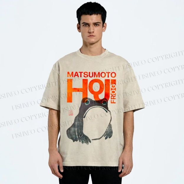 Unisex Matsumoto Hoji Frog Printed Washed Tee