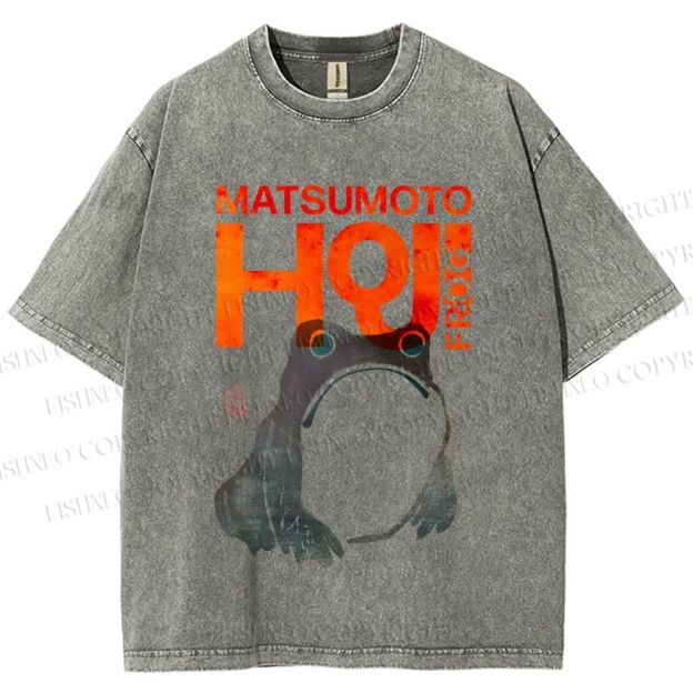 Unisex Matsumoto Hoji Frog Printed Washed Tee