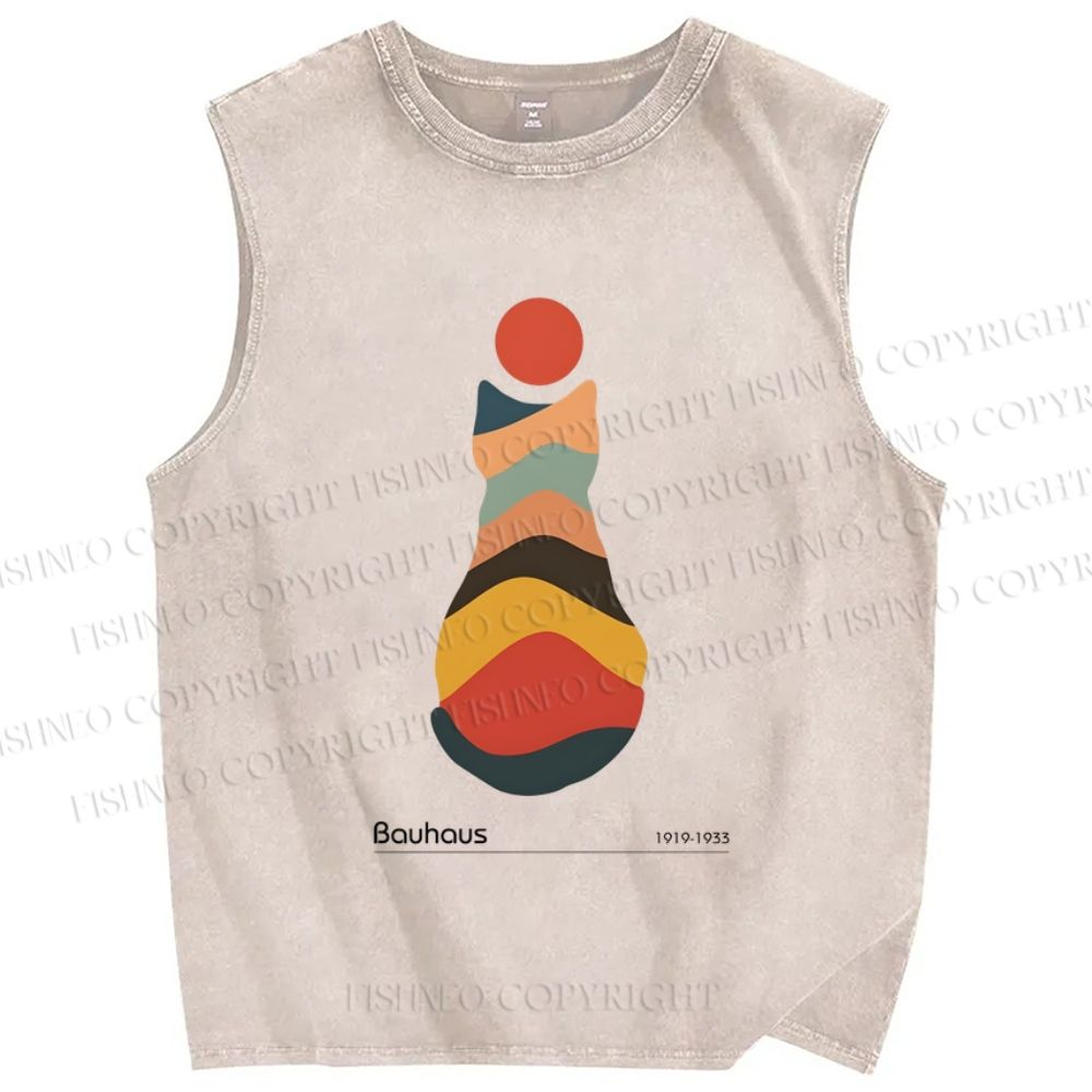 Unisex Bauhaus Colorful Cat Printed Washed Tank Top