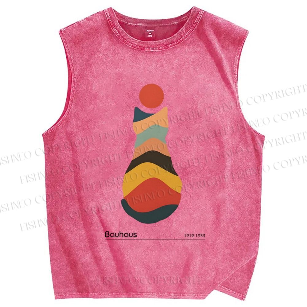 Unisex Bauhaus Colorful Cat Printed Washed Tank Top