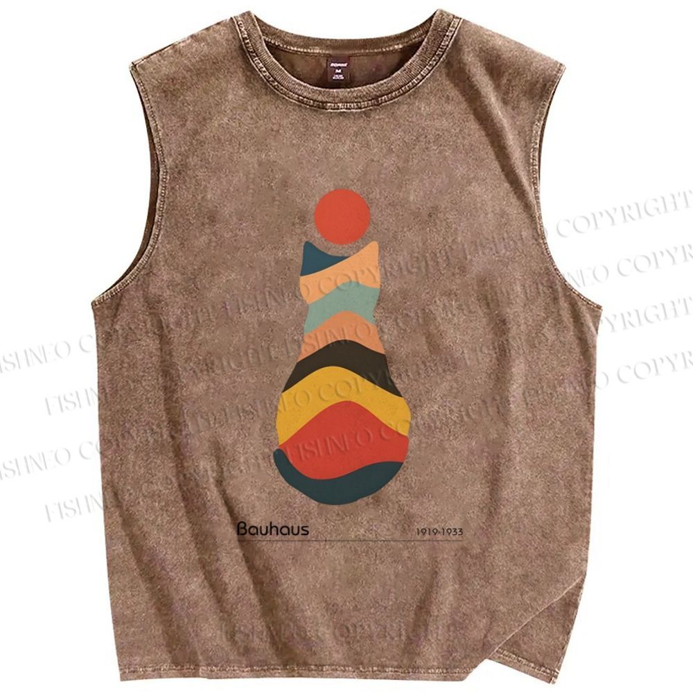 Unisex Bauhaus Colorful Cat Printed Washed Tank Top