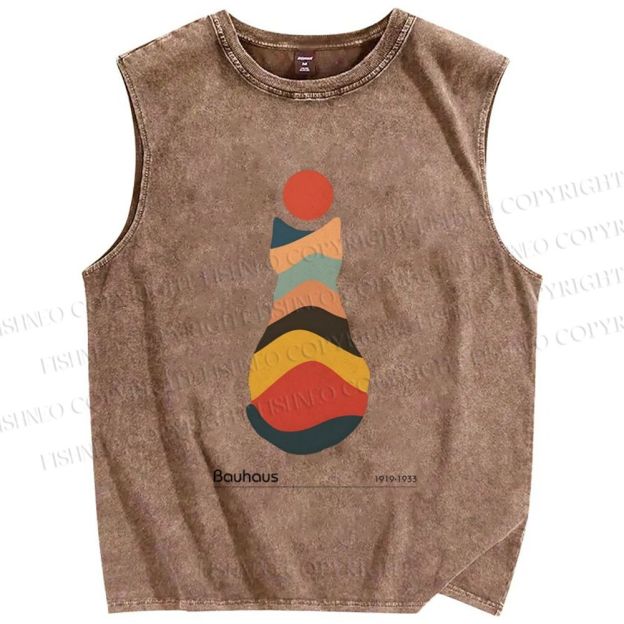 Unisex Bauhaus Colorful Cat Printed Washed Tank Top