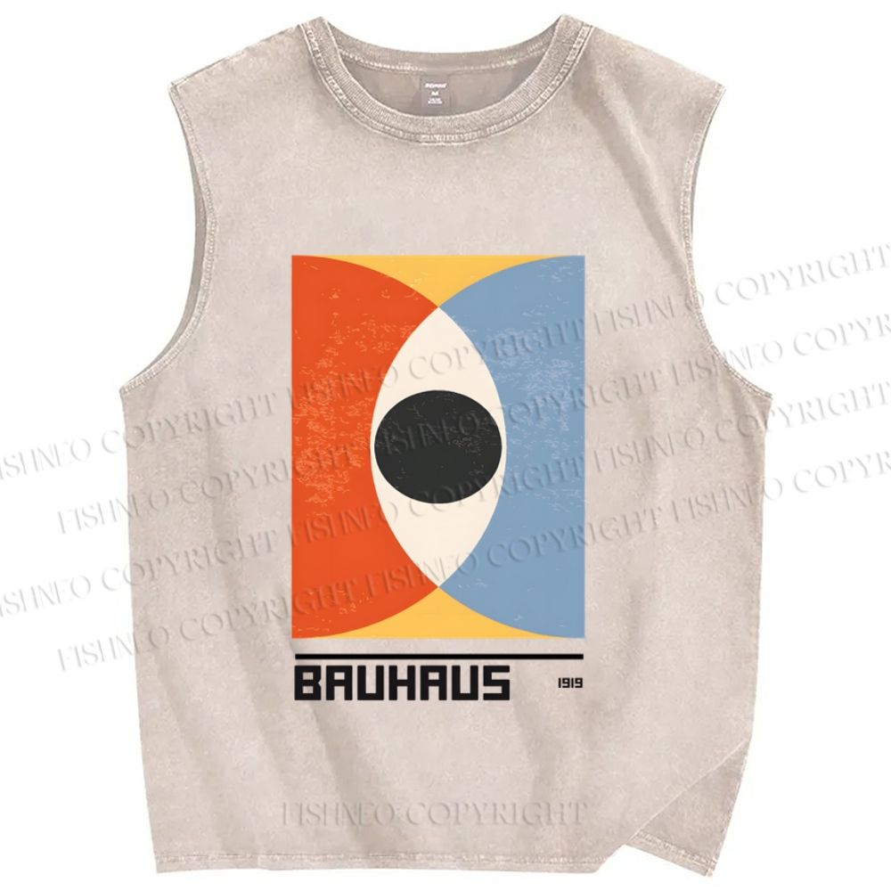 Unisex Bauhaus Geometric Eyes Printed Washed Tank Top