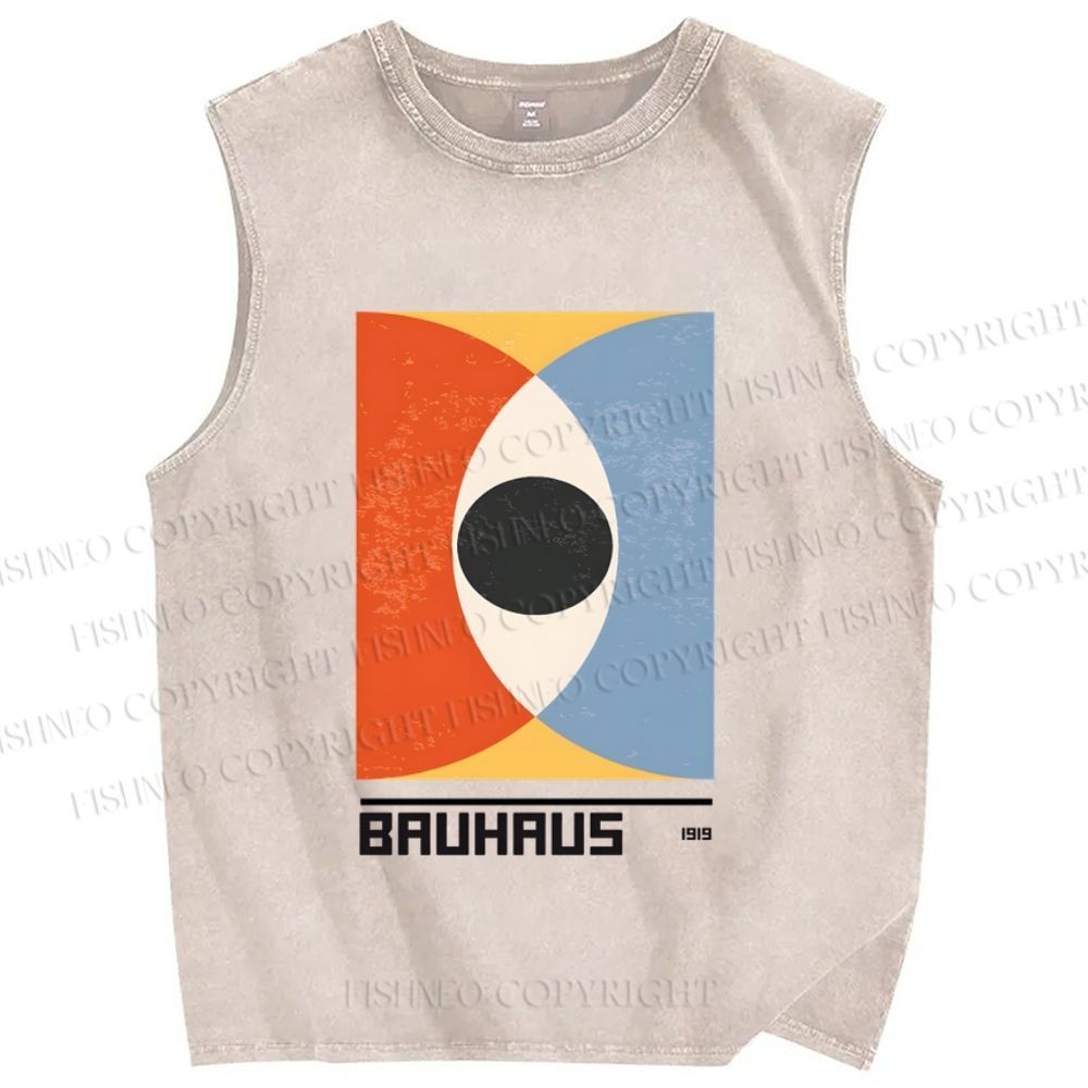 Unisex Bauhaus Geometric Eyes Printed Washed Tank Top