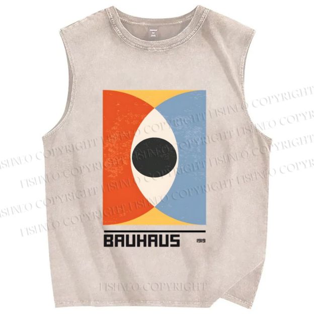 Unisex Bauhaus Geometric Eyes Printed Washed Tank Top