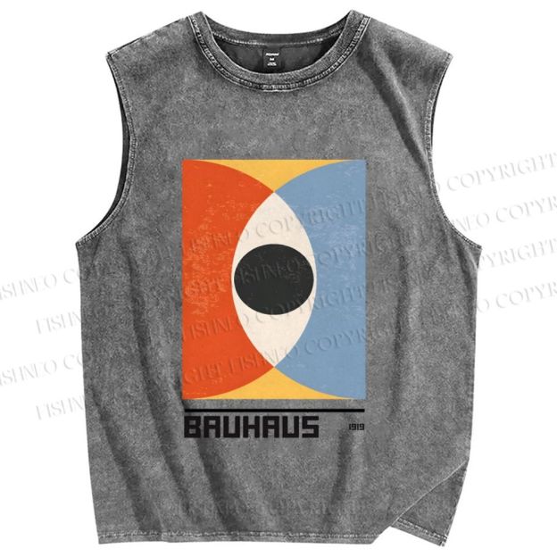 Unisex Bauhaus Geometric Eyes Printed Washed Tank Top