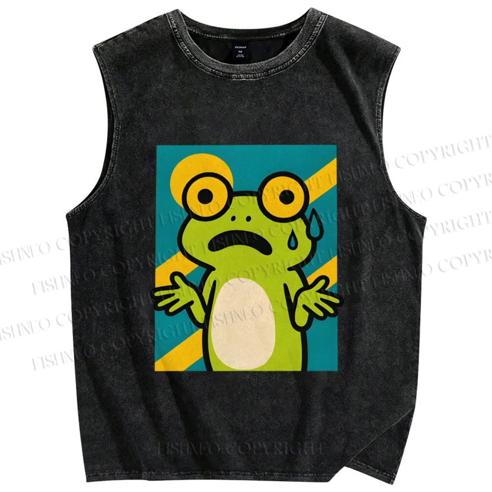 Unisex The Helpless Frog Printed Washed Tank Top