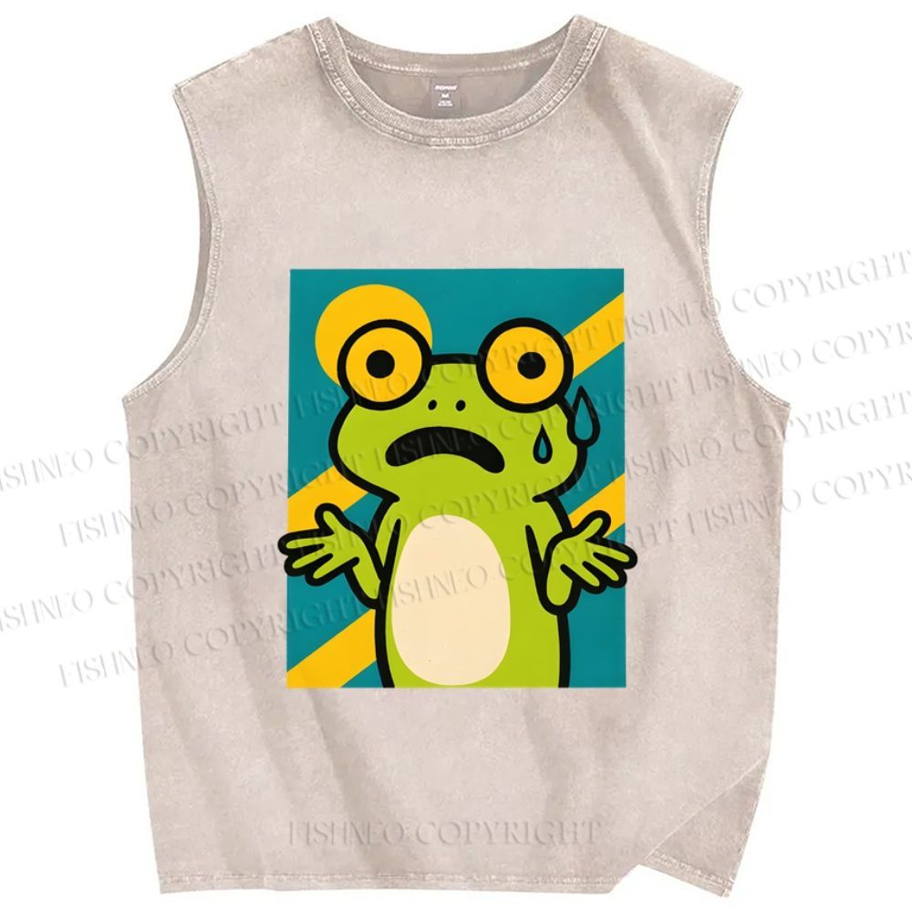 Unisex The Helpless Frog Printed Washed Tank Top