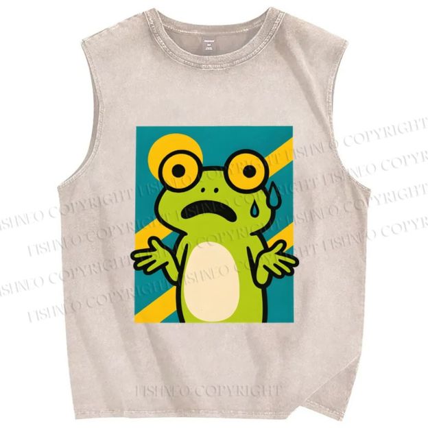 Unisex The Helpless Frog Printed Washed Tank Top