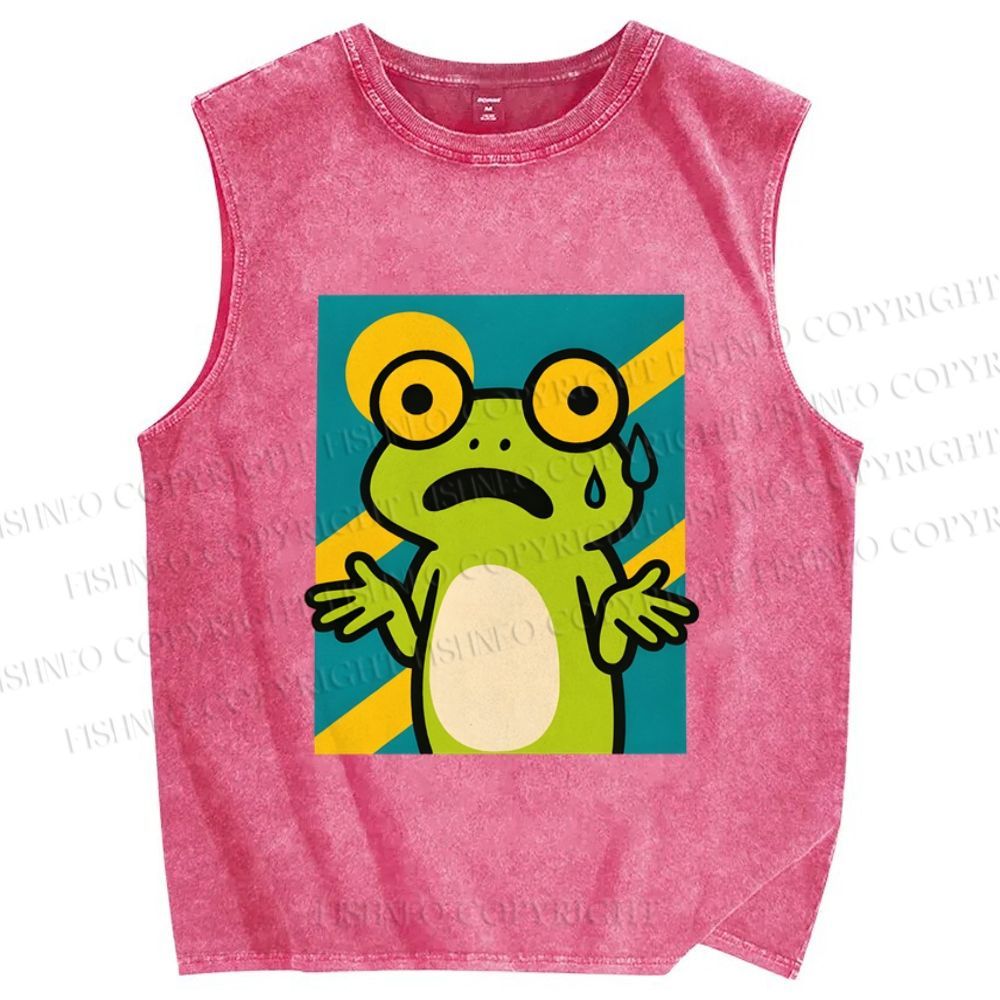 Unisex The Helpless Frog Printed Washed Tank Top