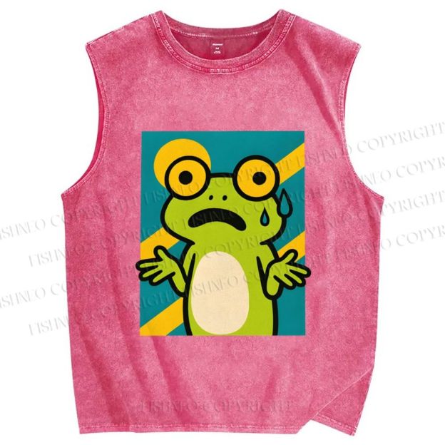 Unisex The Helpless Frog Printed Washed Tank Top