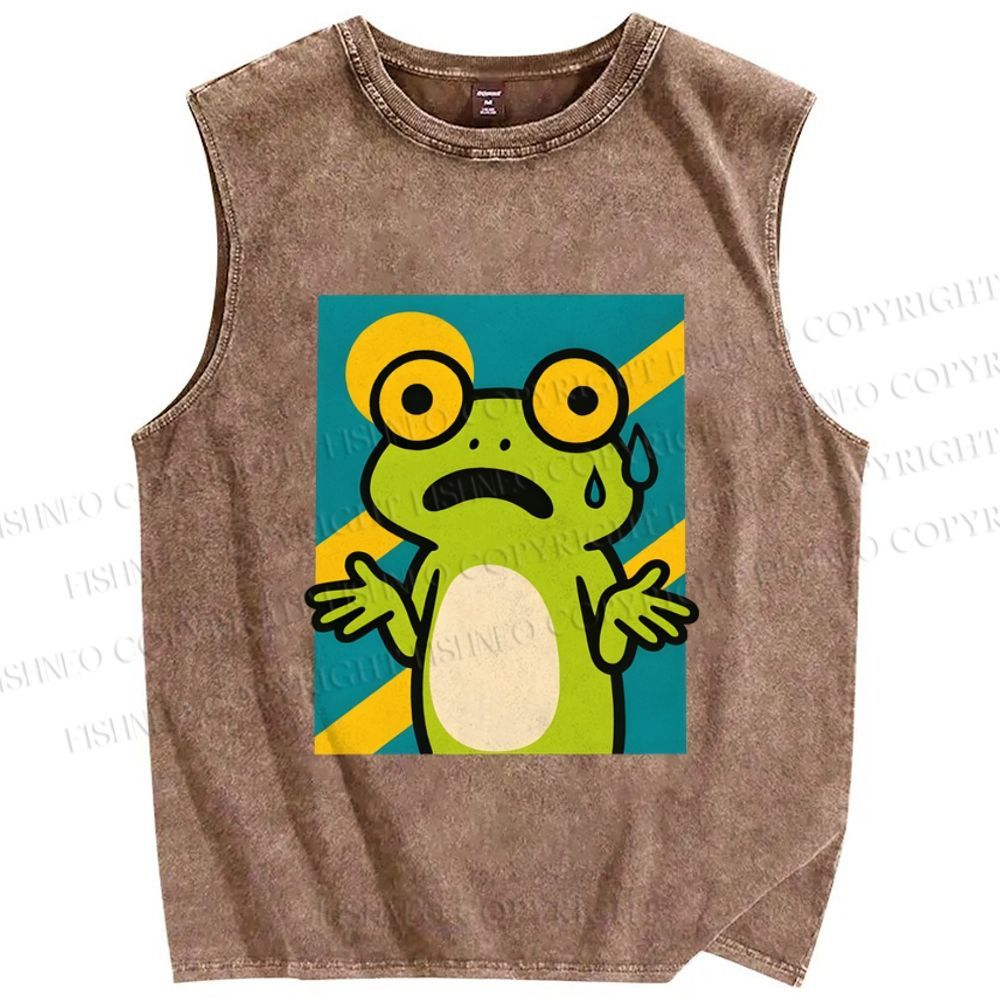 Unisex The Helpless Frog Printed Washed Tank Top