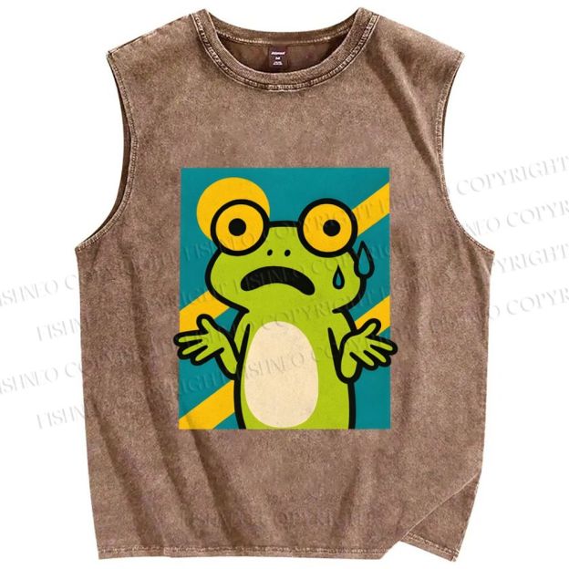 Unisex The Helpless Frog Printed Washed Tank Top