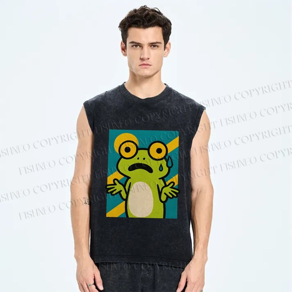 Unisex The Helpless Frog Printed Washed Tank Top