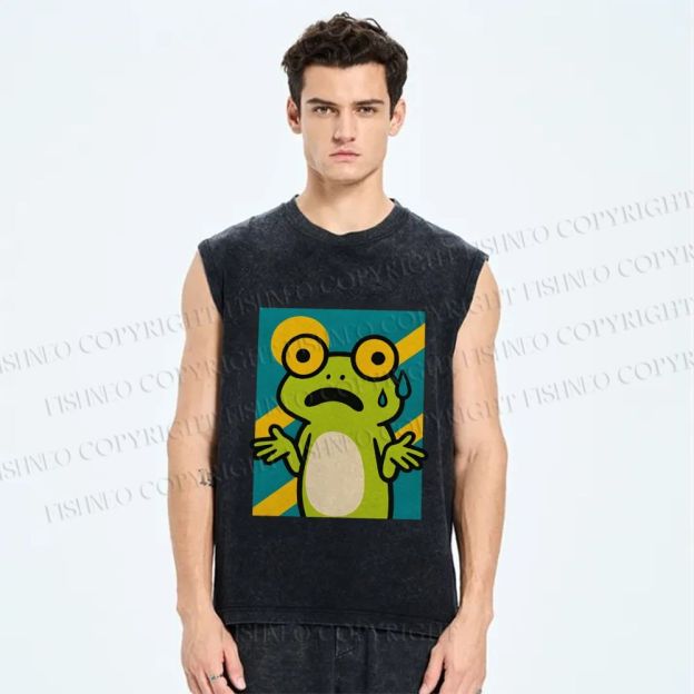Unisex The Helpless Frog Printed Washed Tank Top