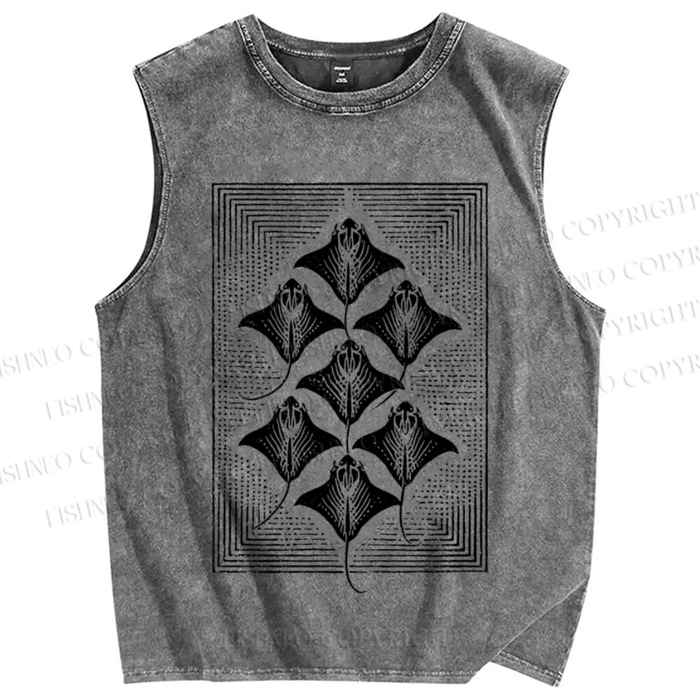 Unisex Manta Ray in Square Printed Washed Tank Top