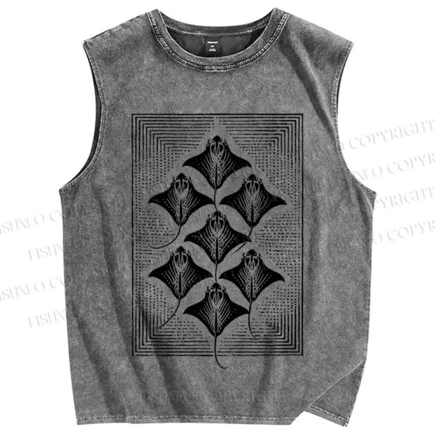 Unisex Manta Ray in Square Printed Washed Tank Top