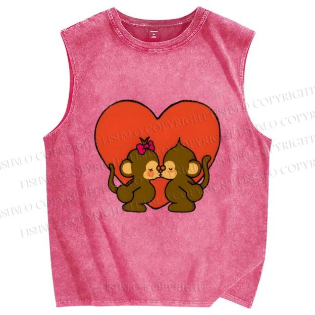 Unisex Monkey in Love Printed Washed Tank Top