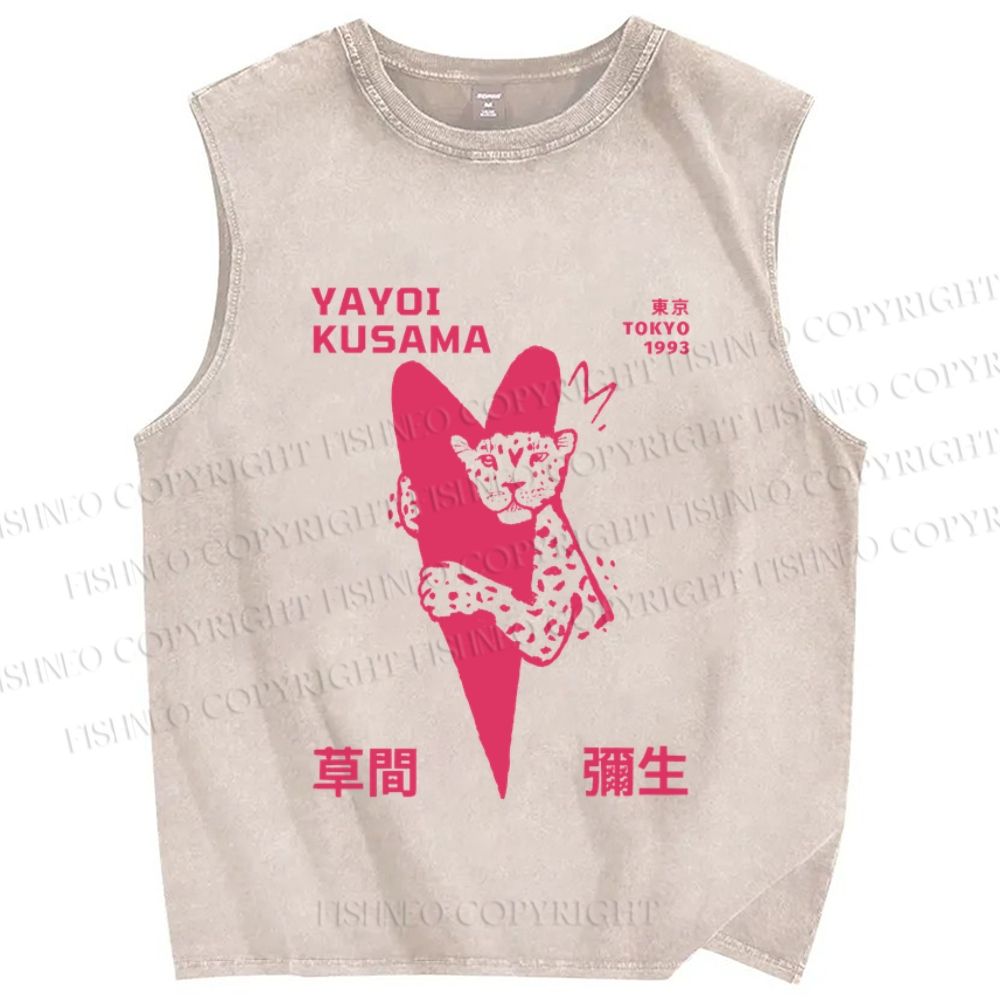 Unisex Yayoi Kusama Pink Panther in Love Printed Washed Tank Top