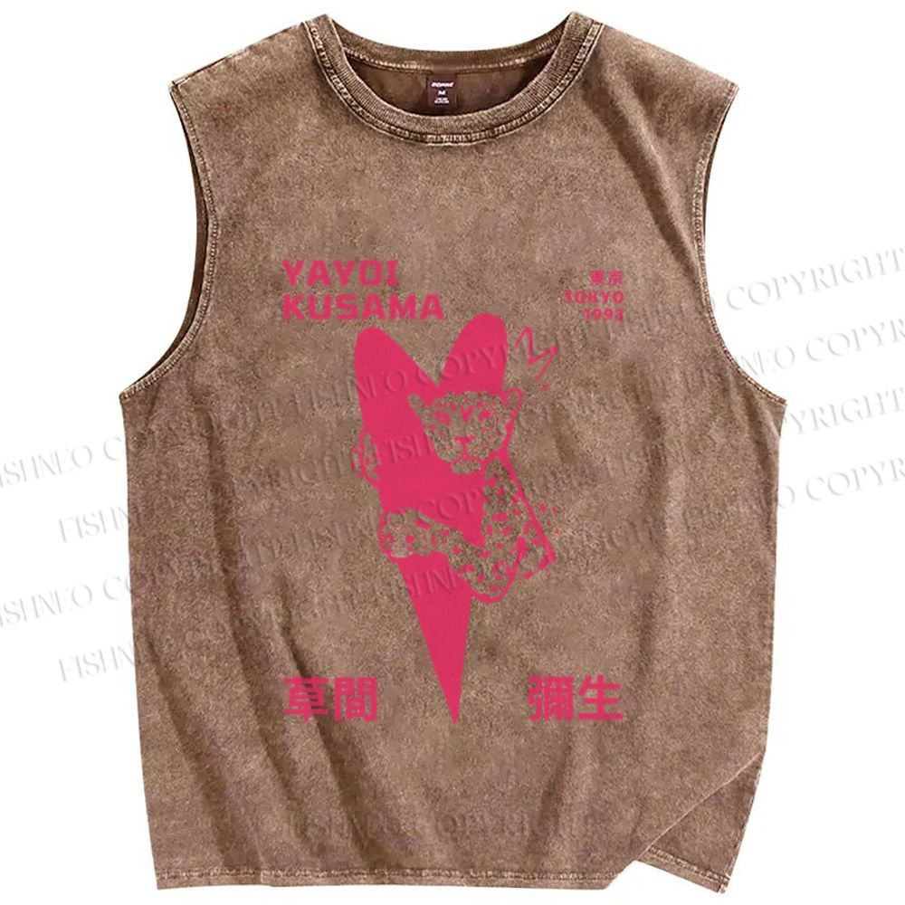 Unisex Yayoi Kusama Pink Panther in Love Printed Washed Tank Top