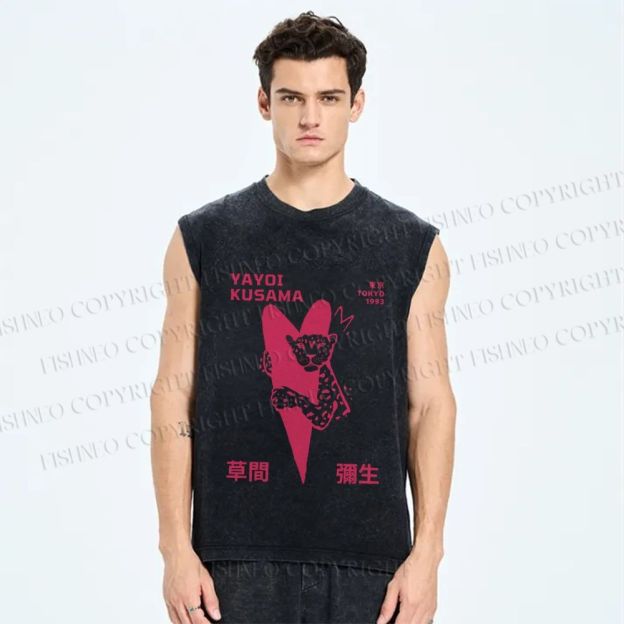 Unisex Yayoi Kusama Pink Panther in Love Printed Washed Tank Top