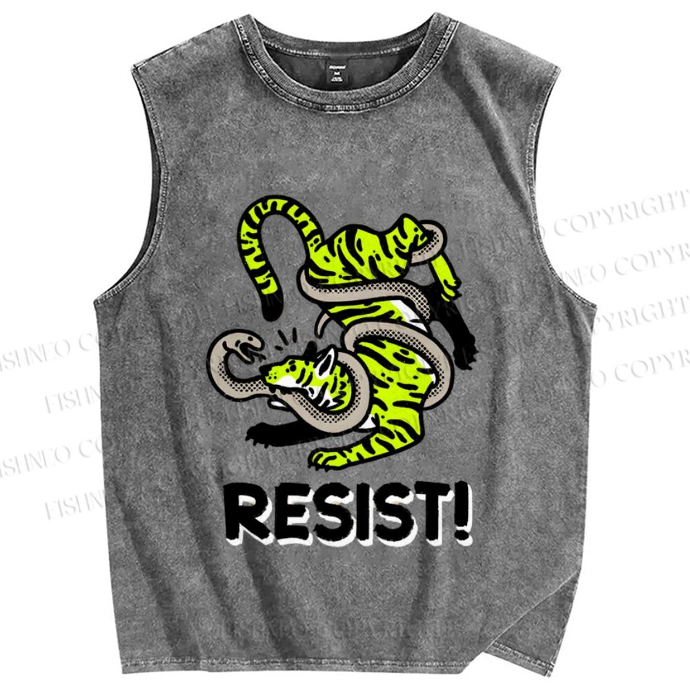 Unisex Tiger Snake Resist Printed Washed Tank Top