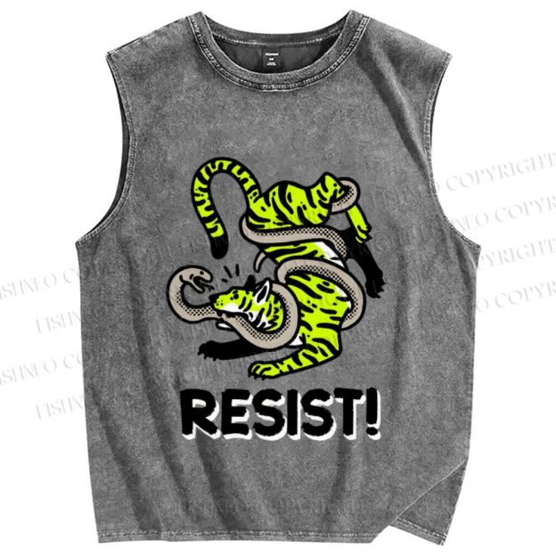 Unisex Tiger Snake Resist Printed Washed Tank Top
