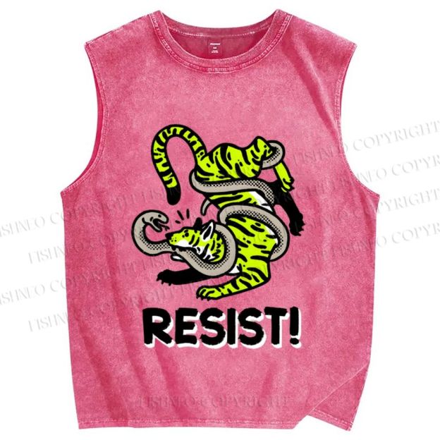 Unisex Tiger Snake Resist Printed Washed Tank Top