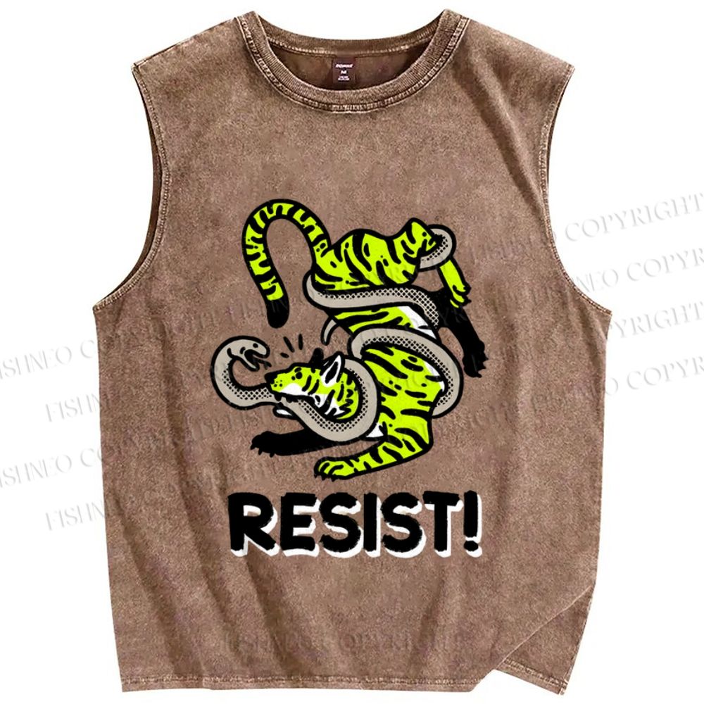 Unisex Tiger Snake Resist Printed Washed Tank Top