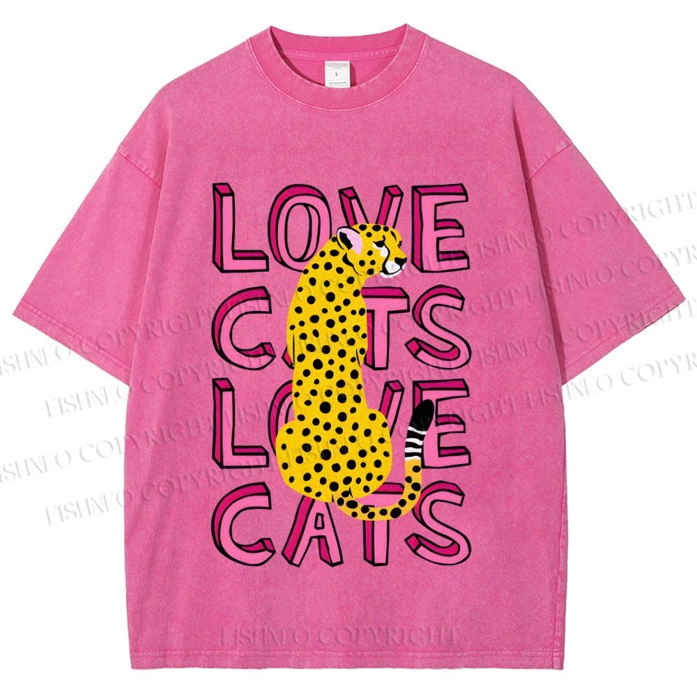 Unisex Love Cats Panther Printed Washed Tee