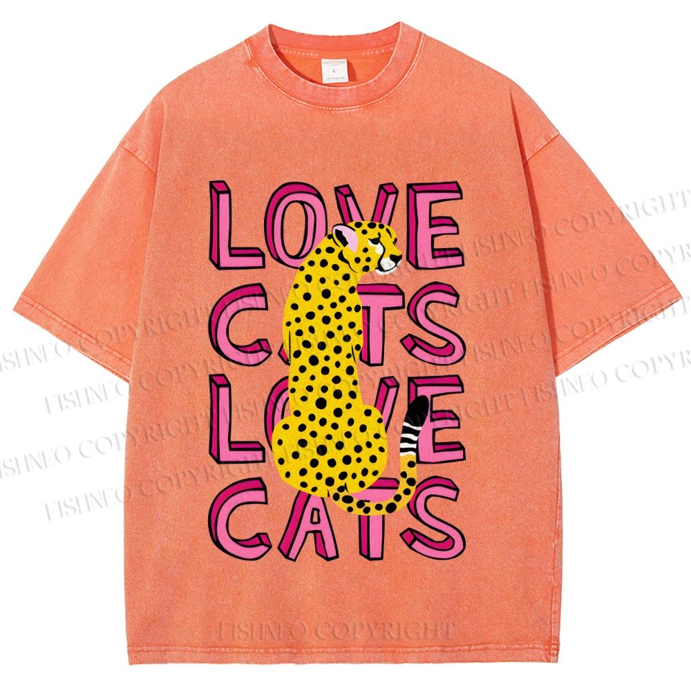 Unisex Love Cats Panther Printed Washed Tee