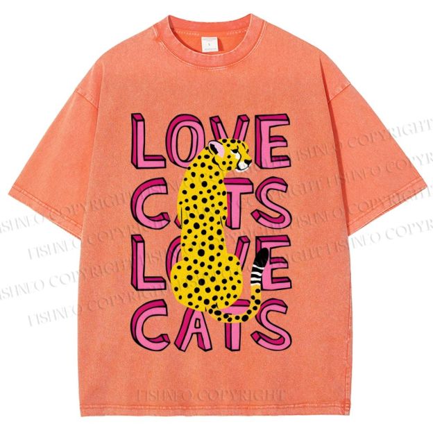 Unisex Love Cats Panther Printed Washed Tee